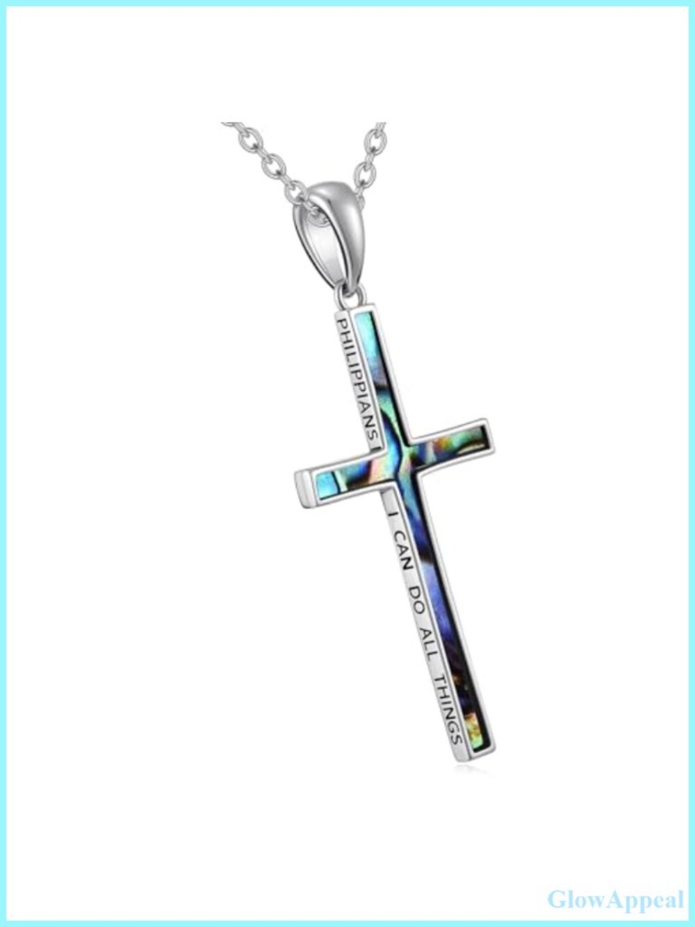 925 Sterling Silver Philippians 4:13 Cross Necklace 14k White Gold Plated